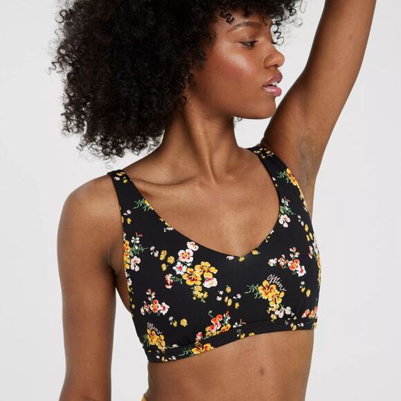 OFFLINE By Aerie Goals Plunge Sports Bra True Black Floral Print Size Medium - Picture 1 of 8